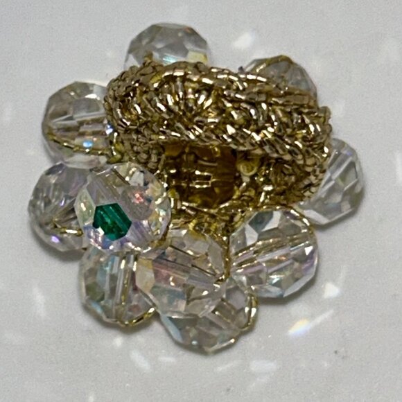 Vintage Aurora Borealis Crystal Ring Stretch Crochet Band Size 6.5 Rare - Picture 7 of 7